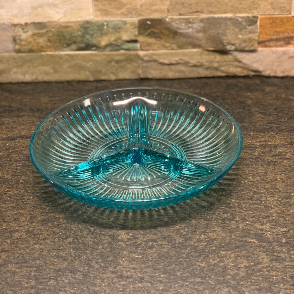 KIG INDONESIA | Vintage Turquoise Glass Divided Relish Dish